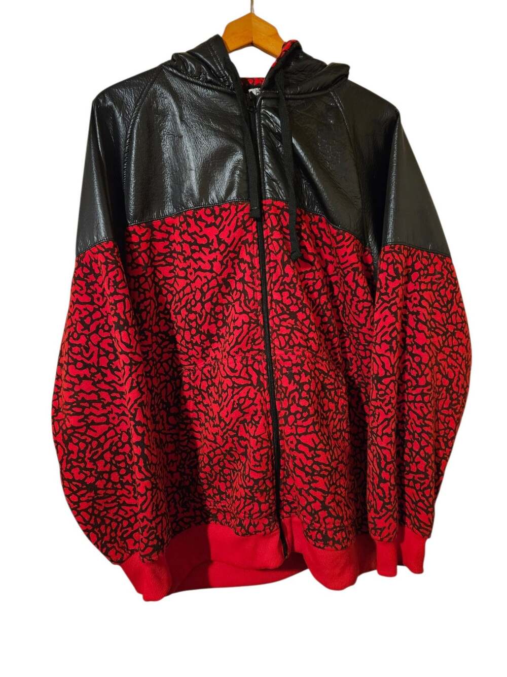 2XL Men's BTL brand jacket & hoodie, red & black, faux leather, good condition.